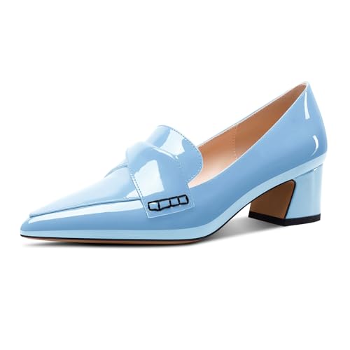 Aachcol Womens Chunky Block Low Heel Pointed Toe Pumps Slip-on Loafers Shoes Prom Office Dress Basic Classic Patent Leather 2.0 Inches Heels