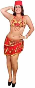 Short Egyptian Belly Dancing Costume 2 Piece Beaded Bra Skirt (one