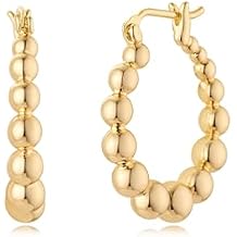 MYEARS Gold Hoop Earrings for Women, 14K Gold Plated Dainty Beaded Earrings Boho Turquoise/Gold Beads Everyday Hypoallergenic Jewelry