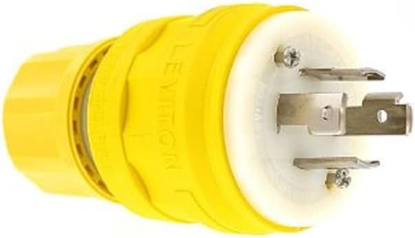 Leviton 28W77 30 Amp, 600 Volt- 3PY, Locking Plug, Industrial Grade, Grounding, Wetguard, Yellow