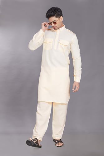 Image of DIVISIVE Men's Cotton Blend Pathani Kurta Pyjama Set