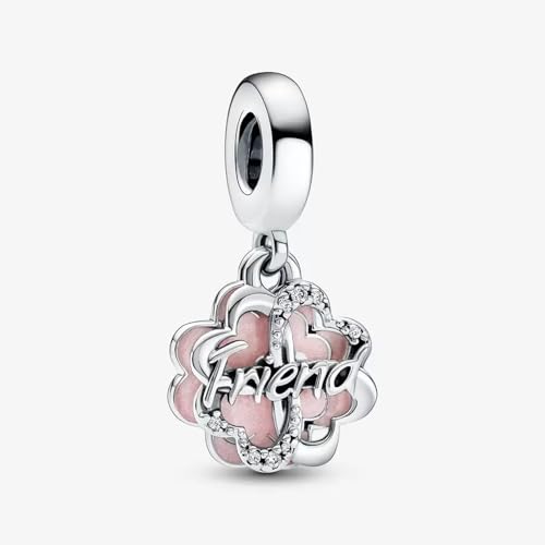 PANDORA Four-leaf Clover Friendship Double Dangle Charm - Gift for Her - Compatible with PANDORA Moments - Sterling Silver with Cubic Zirconia & Enamel - With Gift Box2