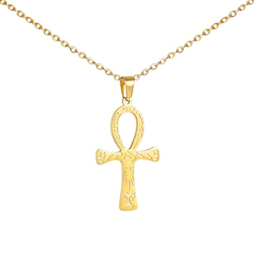 Amaxer Ankh - Collar con colgante de cruz para mujer, símbolo jeroglífico egipcio antiguo, clave de la vida, L60, Acero inoxidable, No es una piedra preciosa