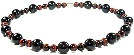 Auras by Osiris - Onyx and Red Tiger Eye Beaded Necklace for Men - World Class Durability & Magnetic Clasp - Good Luck - Confidence - Handmade in USA