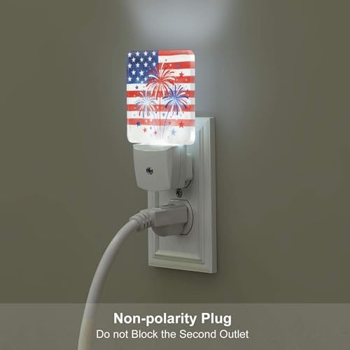 Image of 4th of July Patriotic Night Light Set of 2, USA Auto Sensor LED Dusk-to-Dawn Nightlights, Plug-in Sensor Lamp for Bedroom Bathroom Kitchen Hallway Stairs Decorative