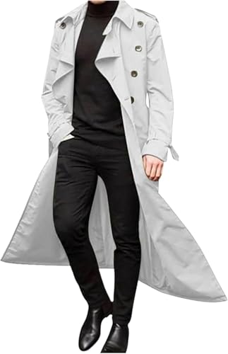 Maiyifu-GJ Men's Mid-Length Trench Coat Slim Fit Double Breasted Long Overcoat Winter Lapel Windbreaker Jackets