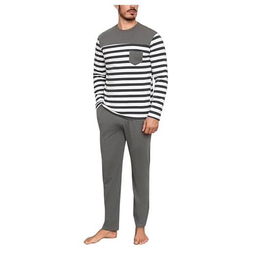 Aseniza Ensemble de Pyjama Homme Hiver à Manches Longues - Contraste, Coton Doux et Confortable - Gris1 XXL