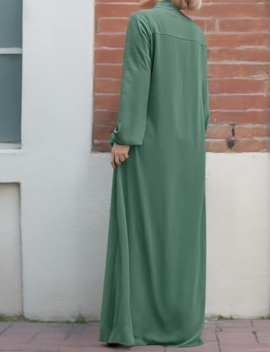 Image of Womens Abaya Muslim Long Sleeve Front Zipper Dress Prayer Islamic Clothes with Pockets