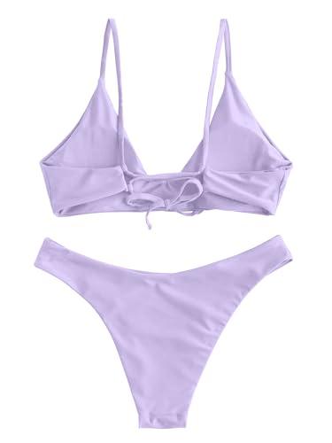 Image of ZAFUL Women's Tie Back Padded High Cut Bralette Bikini Set Two Piece Swimsuit