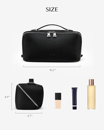 Image of EACHY Travel Makeup Bag, Lychee Leather Large Capacity Cosmetic Bag for Women, Open Flat Toiletry Bag with TPU Brush Compartment, Waterproof Skincare Organizer Travel Essentials