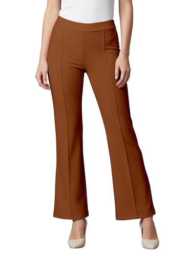 Image of Mehrang Cotton Blend Bootcut Parallel Trouser Pants for Women Regular Fit, Bellbottom Straight Pants for Womens