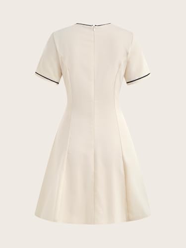 Women's Summer Button Short Sleeve Dress Elegant Crew Neck Work Office Dresses2