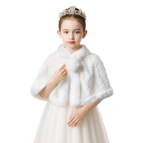 Flower Girls Faux Fur Bolero Shrug Princess Shawl Wraps Warm Shoulder Cape Wedding Birthday Evening Dress Up