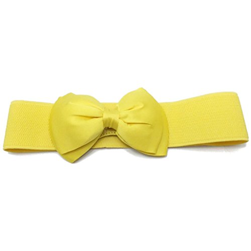 Fashion Women Bowknot Bow Wide Stretch Buckle Waistband Waist Belt - Yellow, Yellow, Onesize3