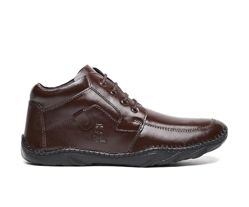 Image of LOUIS STITCH Genuine Leather Formal Shoes for Men | Ultra Lightweight and Flexible Rubber Sole Men's Lace Up Formal Shoes | Mid-Ankle Derby Shoes for Men | LSAXCK- |