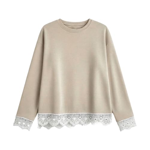 Oversized Crewneck Sweatshirts Women Scalloped Lace Trim Cute Pullover Tops - image 4
