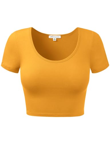 Women Cotton Scoop Neck Crop Tops Short Sleeve Basic Casual Shirts SILKMUS M