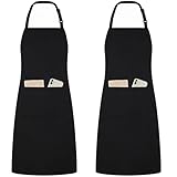 NOBONDO Lot de 2 tabliers avec poches pour homme et femme – Résistants à l’eau et aux plis – Tablier de cuisine réglable pour cuisiner, pâtisser, jardiner, peindre, bricoler (Noir)