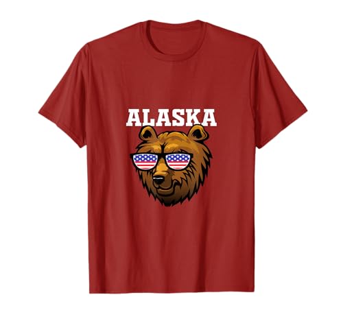 Alaska Gifts Alaska Vacation USA Flag Hiking Camping Bear t-shirt, Azul, S