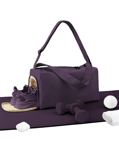 Small Gym Bag for Women with Shoes Compartment Stylish Duffle Travel Bag for Plane Lightweight Duffle Bag for Women & Men Sport Gym Tote Bag with Wet Pocket for Yoga Pilates Swimming Dark Purple