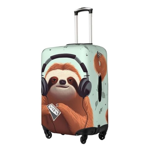 funny Cute Animal Sloth Music Luggage Cover Washable Stretch Suitcase Protector Anti-Scratch Travel Luggage Sleeve Elastic Baggage Cover Fits 18-32 Inch2