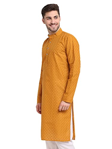 Image of Jompers Men Green Ethnic Embroidered Pure Cotton Kurtas.