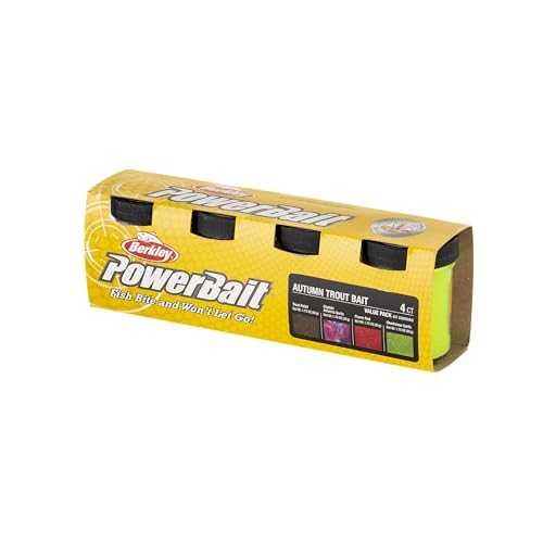 Berkley PowerBait Trout Dough Season Pack, 4 colori e sapori per la pesca alla trota tutto l'anno, esche profumate e modellabili per laghi, fiumi e torrenti, tutti i livelli di abilità, primavera