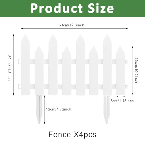 Image of HASTHIP Outdoor Garden Fence Border - Garden Edging Fence Decorative - White Garden Picket Fence Panels - Resistant PVC Garden Fence Decorative - Flower Bed Fencing for Pathway, Yard, Lawn (4 Pcs)