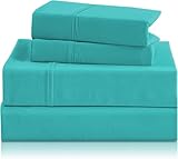 CozySmile Breathable Cooling Full Sheet Set - Hotel Luxury 4 Piece Deep Pocket Sheets for Full Size Bed, Fits 16' Mattress, Easy Care Wrinkle Free Bedding Sheet and Pillowcase Set, Turquoise