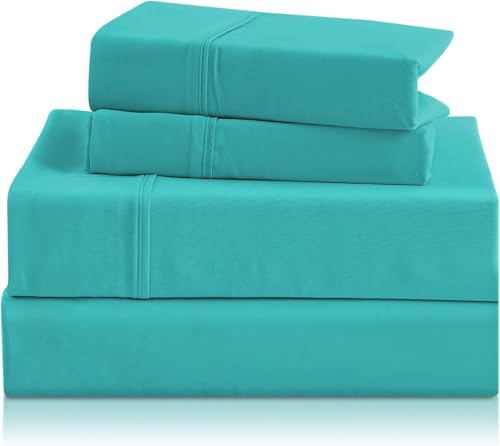 CozySmile Breathable Cooling Full Sheet Set - Hotel Luxury 4 Piece Deep Pocket Sheets for Full Size Bed Fits 16 Mattress Easy Care Wrinkle Free Bedding Sheet and Pillowcase Set Turquoise