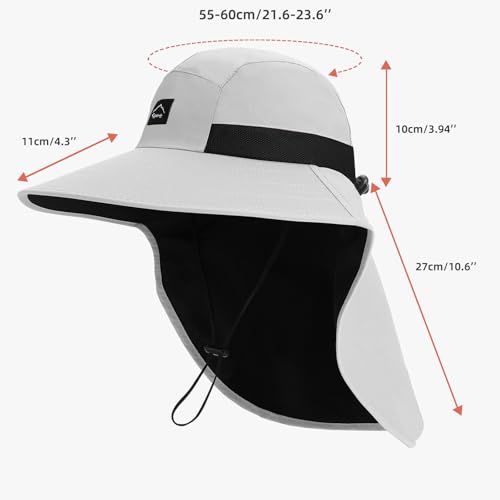 Image of Rosoz Outdoor Sun Hat for Men Women, UPF50+ Protection Safari Cap Wide Brim Mesh Fishing Hat with Neck Flap Beach Garden