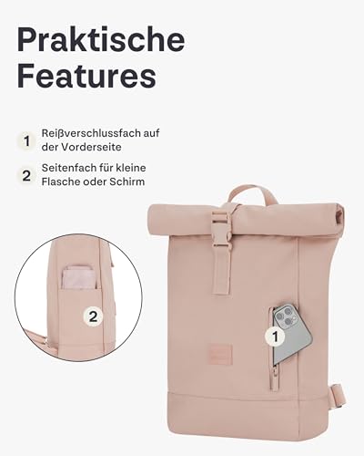 Johnny Urban Rucksack Damen & Herren Klein Rosa - Robin Small - Kleiner Rolltop Daypack mit 12 Zoll Laptopfach - Tagesrucksack für Uni City Business - Wasserabweisend