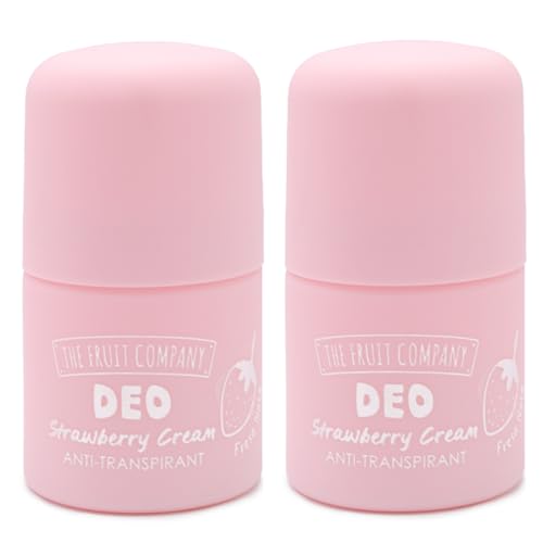 The Fruit Company Pack 2 Desodorantes Fresa & Nata Roll On 50 ml | Antitranspirante con Alantoína Calmante | Aroma Dulce y Cremoso | Protección Contra Sudor y Mal Olor | Uso Diario