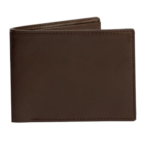 Image of Men's Dark Brown Leather Bifold Wallet RFID Blocking Front Pocket Security Passcase Cowhide Durable Extra Capacity Billfold 6 Credit Cards with Flip-out ID Classic Handmade Gift For Him VINAM-B-03