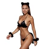 RNHGBB Cat Costume Lingerie Sets for Women Sexy, 5 Piece Cosplay Bra and Panty Sets for Women with Headband, Black, Onesize 2-6