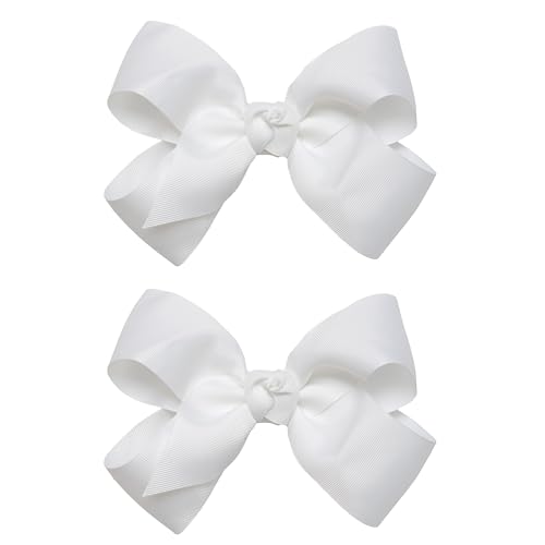 Nœuds gros-grain pour fille blanc lot de 2 pinces à cheveux de 15,2 cm