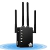 Répéteur WiFi Puissant, Amplificateur Bi-Bande WiFi AC1200Mbps, Extenseur sans Fil, Relay WiFi avec Quatre antennes à Gain élevé, Ethernet Port, WPS Fonction, Compatible avec Toutes Les Box Internet