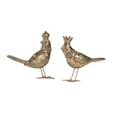 FriendshipHome Estatua de pájaro de resina dorada moderna para centro de mesa, 14,5 x 17,5 x 5 cm, decoración de habitación interior para sala de estar, escritorio, mesa de café y estantería