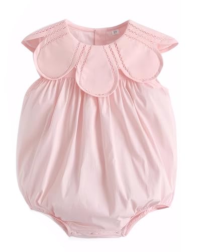 Twoflower Toddler Baby Girl one piece rompers Of Cotton，1st birthday girl outfit with collar pink Sleeveless jumpsuits