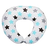 babyboat Nursing Pillow for Breastfeeding Breathable Breast Feeding Pillow with Removable Cover, Blue Star Pattern Feeding Pillow for Tummy Time and Bottle