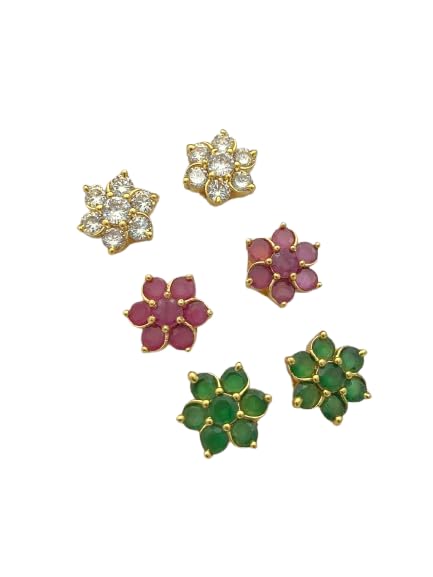 7-Stone Floral Cluster Stud,Micro gold plated tops