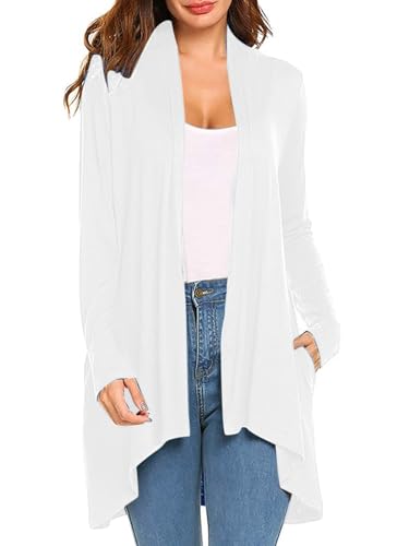 Image of Women's Drape Front Open Cardigan Casual Lightweight Long Sleeve Cardigans Flowy Tops with Pockets