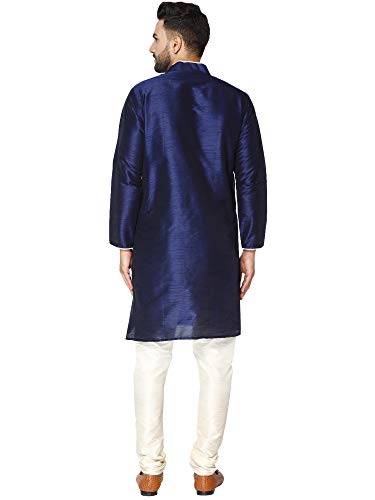 Image of SKAVIJ Men's Art Silk Contrast Kurta Pyjama Set Woven Design 2-Piece Festive Ethnic Dress