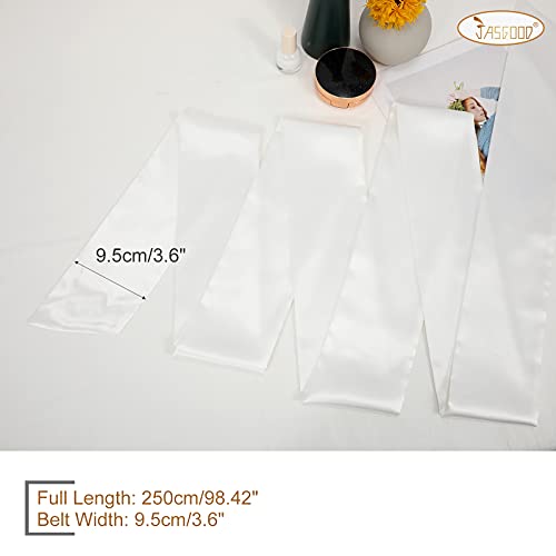 Jasgood White Sash Belt For Dress Women Wide Satin Waist Belt For Wedding Party Special Occasion 3.7" Width #TOP3