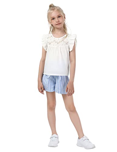 Huanye Girl's Summer 2 Piece Shirt Sets Shorts Outfit, Blue, 10-11Y #TOP2