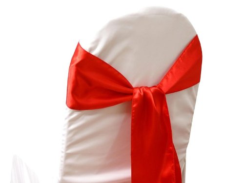 10 New Satin Chair Sashes Bows Ties - Wedding Decorations - Red