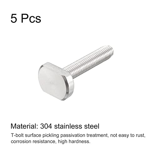 Image of uxcell T-Slot Bolts, 5pcs M10x50mm T Slot Drop-in Stud Sliding Bolts 304 Stainless Steel T Shape Screws for T Track