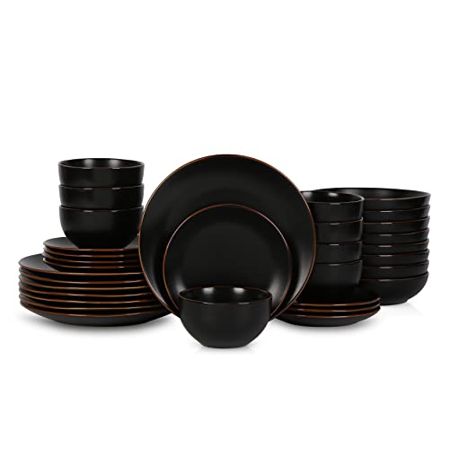Stone Lain Brasa Modern Stoneware 32 Piece Dinnerware Sets, Plates and bowls Sets, Dish Set for 8, Black Stone Lain Brasa Modern Stoneware 32 Piece Dinnerware Sets, Plates and bowls Sets, Dish Set for 8, Black