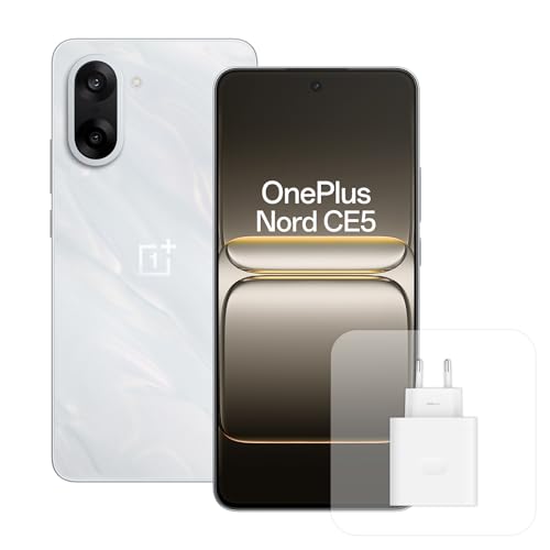 OnePlus Nord CE5 Smartphone con 8 GB RAM 128 GB, Pantalla AMOLED de 6,77' y 120 Hz, estabilizador óptico de 50 MP, batería de 5200 mAh, con Cargador de 80W, Blanc