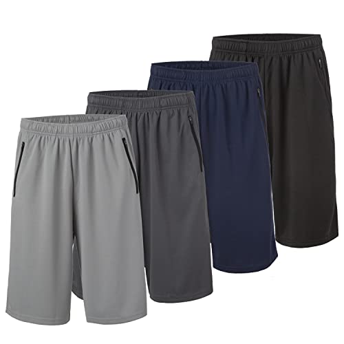 Essential Elements 4 Pack: Men’s Dry-Fit Sweat Resistant Active Athletic Performance Shorts